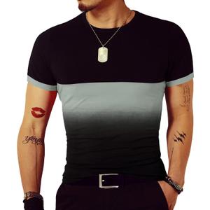 LOGEEYAR Mens Slim Fit T-Shirt Contrast Color Tee Gradient Stitching Short-Sleeve Cotton Tops (XX-Large, Gray)
