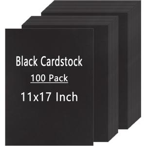 QTLCOHD 100 Sheets Black Cardstock 11 x 17 Inches Black Construction Paper Bulk Heavy Cover Card Stock for DIY Crafts Cards Making