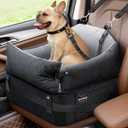 EASTBLUE Dog Booster Car Seat: Elevated Car Seat for Small Medium Dogs 0-35 lbs Washable & Safety Dog Travel Bed with Memory Foam Cushions for Pet Puppy Cat (Black/Grey-Velvet)