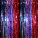 2 Pack Purple Blue and Red Foil Fringe Curtains for K-pop Themed Birthday, 3.3x6.6 ft Tinsel Backdrop for Demon Hunting Party Decorations  Extra Wide Adhesive Tape & Reusable Thick Streamers