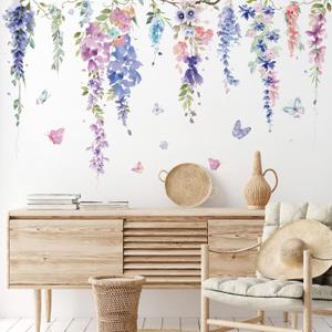 Zonon 6 Pcs Flowers Wall Decals Stickers Vinyl Removable Peel and Stick Colorful Dragonflies Floral Wall Murals Decor for Bedroom Living Room Nursery(Elegant)