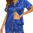 Ekouaer Silk Pajamas for Women Short Sleeve Sleepwear Soft Button Down Loungewear 2 Piece Satin Pjs Shorts Set (M)
