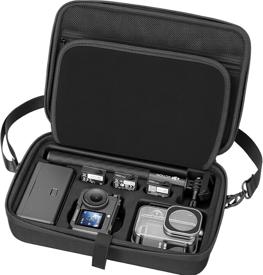 AMAZEAR Carrying Case for DJI Osmo Action 6 Accessories, Compact Hard Shell Carry Bag with Shoulder Strap, Portable Camera Case for Travel, Organization, Storage, Protection, Black