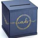 Blue & Gold Card Box, Large 10 Navy Gift Card Box for Party, Graduation, Wedding Reception, Bridal & Baby Shower, Sweet 16, Funeral, Birthday, Quinceanera, Retirement, Envelope Holder, Money Basket