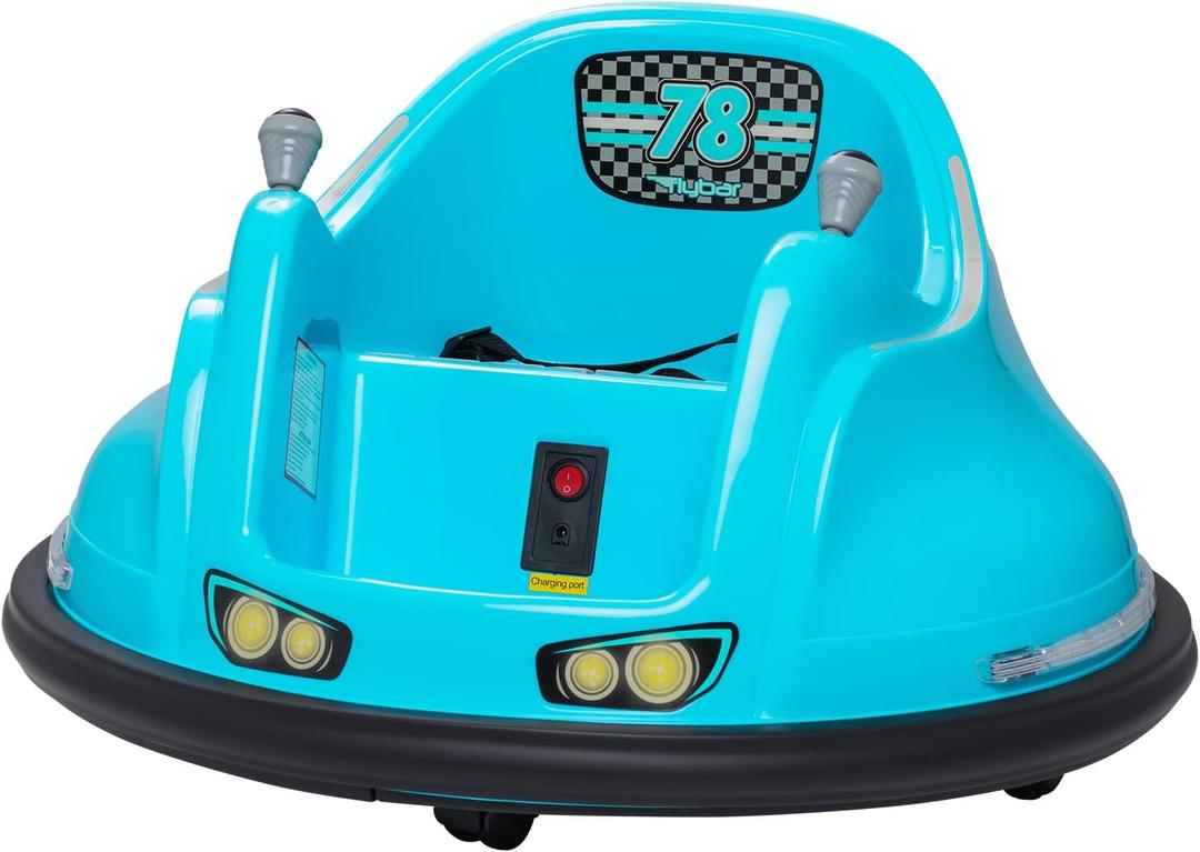 Flybar FunPark 6V Bumper Car  360 Electric Ride-On Toy with LED Lights, Safety Seat Belt, Soft Bumpers  Indoor & Outdoor Bumper Car for Kids Ages 1.5-4 Years, Supports Up to 66 lbs (No Remote)