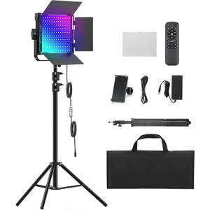 RGB Photography Lighting Kit, 50W Bi-Color Professional LED Studio Lights, 2300k~8500k Dimmable Photo Lights for Photography Filming Camera Video Recording Stage Shooting Streaming YouTube TikTok (1-Pack)