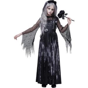 Spooktacular Creations Haunted Princess Costumes for Girls, Kids Scary Cemetery Bride Dress, Zombie Gothic Outfits with Headband for Halloween Ghost Role Playing Parties, X-Large (12-14 yrs)