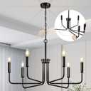 Black Chandelier, 6 Light Farmhouse Chandelier for Dining Room Light Fixture, Pre-assembled Dining Room Chandelier with Adjustable Metal Chain, for Dining Table/Kitchen/Office/ Living Room/Bedroom