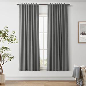 Joywell Dark Grey Linen Blackout Curtains 72 inch Long Room Darkening Curtains for Bedroom Living Room Back Tab Black Out Drapes for Nursery Thermal Insulated Sliding Door Curtain 52x72,Gray