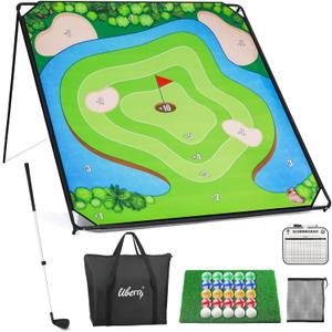 Liberry Golf Chipping Game with Large Chipping Mat, Upgraded Adjustable Golf Club, 25 Sticky Balls, Outdoor Indoor Sports Toy Gifts for Adults Kids, Family Yard Target Game