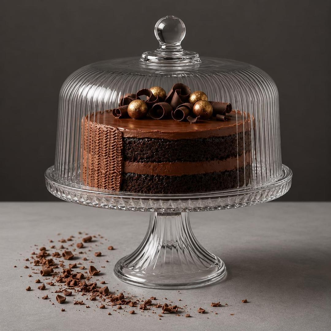 Vintage-Style Glass Cake Stand with Dome Lid Crystal Dessert Display Glass Cake Stand with Lid for Cakes, Cupcakes, Pastries & Fruits Elegant Cake Holder with Cover, Timeless Table Dcor
