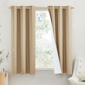 NICETOWN 100% Absolutely Blackout Linen Curtains with Thermal Insulated White Liner, Camel, 42" Wide by 63" Long, 2 Pieces, Linen Blend Window Drapes Privacy Window Treatments for Bedroom/Kids Room