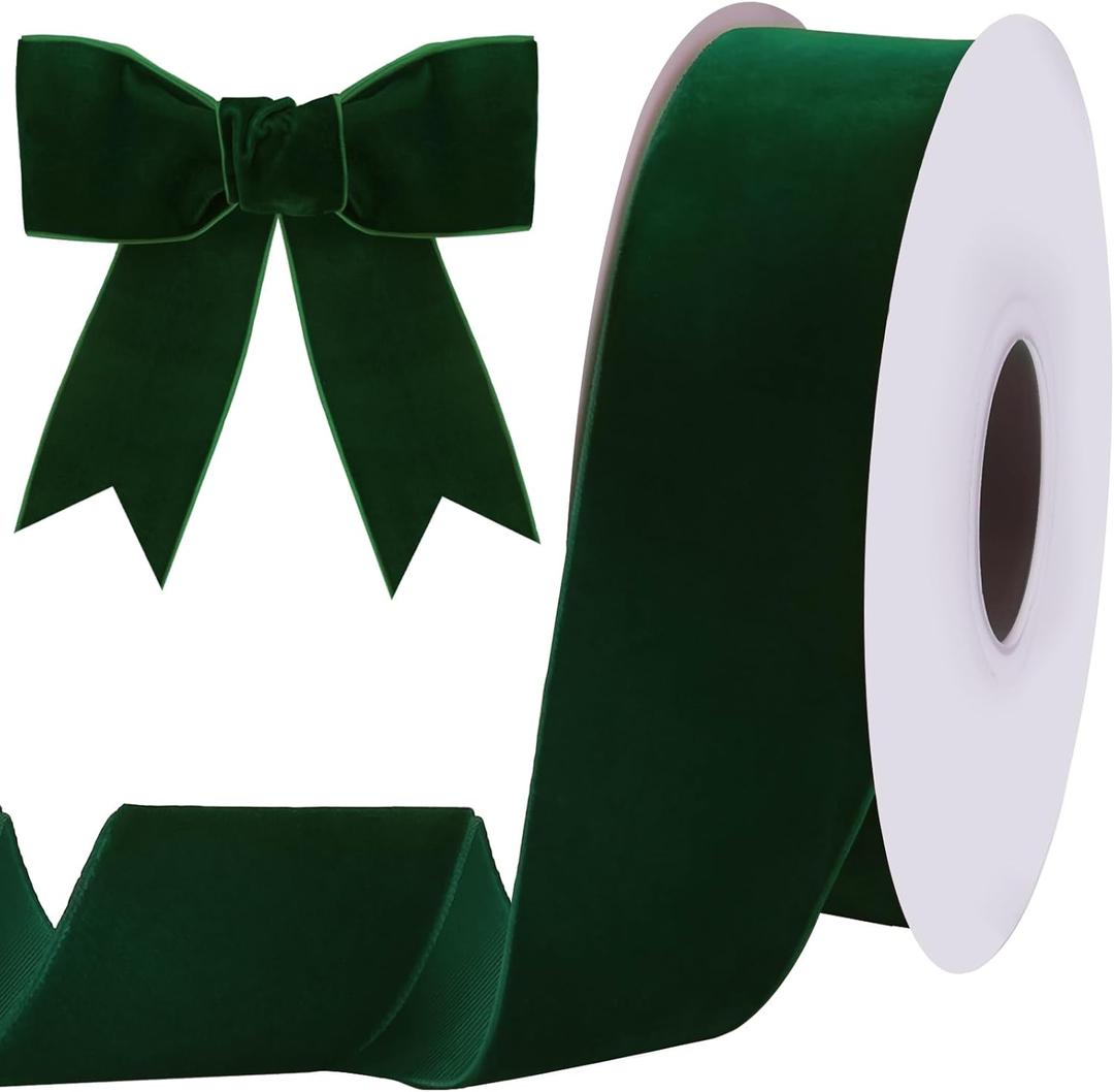 Tsorode 10 Yards Green Velvet Ribbon 2 Inch for Christmas Tree,Dark Greens Velvet Christmas Ribbon for Gift Wrapping Crafts Bow Wreath Holiday Decorations (Dark Green)