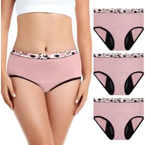 Carer Women's Modal Incontinence Underwear, Pink, Large | 140ml Moderate-to-Heavy Absorbency, 5-Layer Front & Back Leak Protect, Soft & Breathable, Leopard Print, Washable & Reusable (Pink) L