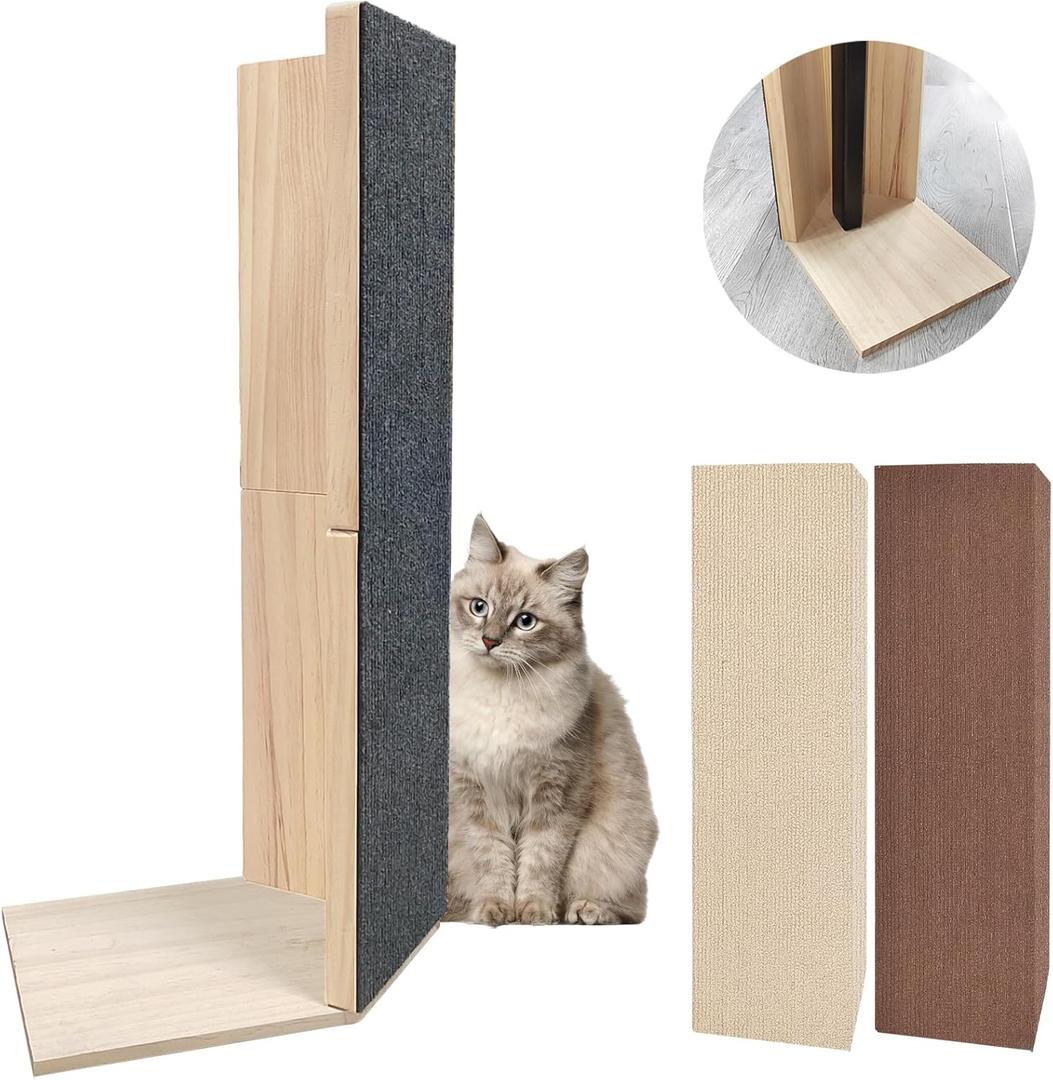 24" Tall Couch Corner Scratching Post with 3Pcs Replaceable Self-Adhesive Cat Scratching Post Carpet, Cat Scratch Pad Mat- Stylish Indoor Cat Scratcher Board Furniture Protector