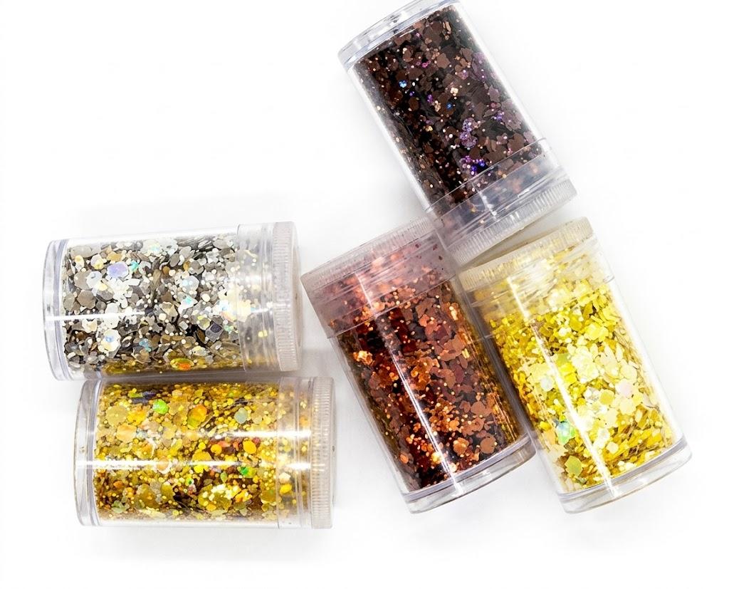 Beads & Crafts: Glitter Sequins Set for Resin Art, Nail Art, Body Art, Jewellery, DIY Art & Craft, Decoration Projects (Pack of 5 Bottles/Approx. 100 GMS.) (Hexagon Shape 1)