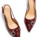 Coutgo Womens Slingback Stiletto High Heels Closed Pointed Toe Pumps with Metal Ring Party Dress Shoes, Burgundy, Size 7.5