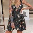 Romper for Women Casual Loose Womens Short Jumpsuit Sleeveless V Neck Witchery Summer Outfits Beach Vacation Clothes (Black, XXL)