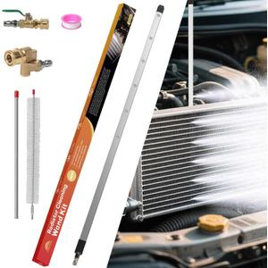 40" Radiator Cleaning Wand for Car,Truck and Other Vehicles,Water and Air Dual-Use 4500 PSI Pressure Washer Tool With 25 Fan Nozzles,2 Connectors,Cleaning Brush,and Sealing Tape