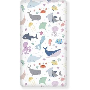 Sea Animals Fitted Crib Sheet for Boys Girls Fish and Octopus Baby Sheet for Standard Crib and Toddler Corals Nautical Aquatic Shells Nursery Bed Mattress Sheets 28"x52"