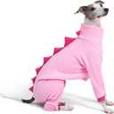 Italian Greyhound & Whippet Dog Fleece Dinosaur Onesie, Cozy Turtleneck Costume Outfit (Pink, Medium)