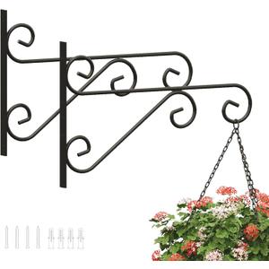 2 Pack 16 Inch Plant Hangers Outdoor Bracket, Indoor Wall Mount Metal Heavy Duty Rust-Resistant Bird Feeder Plant Hooks for Hanging Planters, Flower Baskets, Black