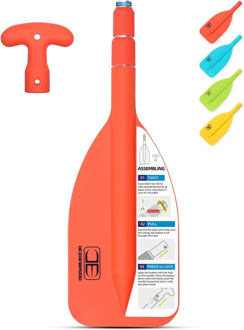OCEANBROAD Telescoping Emergency Paddle 21''-42''Assembling Required/26''-54'' Aluminium Shaft for Kayaking Boating Canoeing River Tubing (Orange)