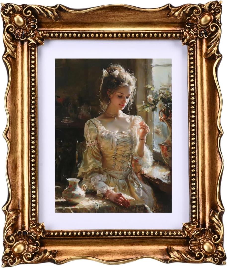 Vintage 8x10 Picture Frame gold Antique picture frames with Mat for 6x8 Ornate picture frames Baroque Tabletop Wall Hanging Home Decor poster Photo frame Horizontal or Vertical
