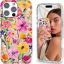 Magnetic for iPhone 16 Pro Case Cute for Women Girls, Home Button Stickers,[Drop Protection] with Slim Colorful Flowers Heart Oil Painting Girly Phone Case for iPhone 16 Pro