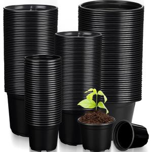 Eaasty 200 Pcs Plastic Plant Pots 3 4 5 6 Inch Plant Nursery Pots with Drainage Holes Black Garden Pots Round Seedling Pots Thickened Soft Plastic Flower Pots for Seedling Cutting Transplanting