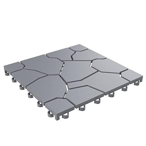 Pure Garden 12-Pack Polypropylene Interlocking Patio Deck Tiles - Weather-Resistant Outdoor Flooring for Balcony, Porch, and Garage (Gray)