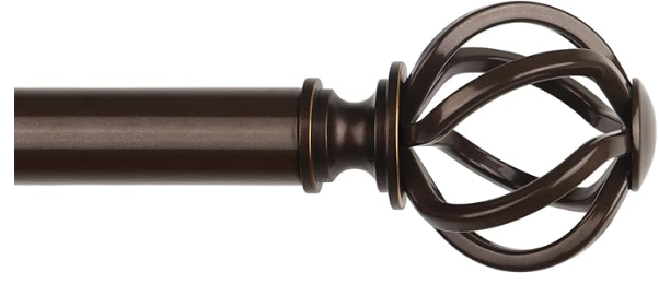 USFOOK Bronze Curtain Rods, 32 to 115 Inch, Telescoping & Splicing, Holds Up to 22 Pounds, Floral Finials
