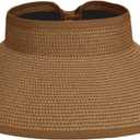 Sun Visor Hat for Women, Wide Brim Straw Summer UV Protection Hat, Foldable Roll-up Packable Beach Cap