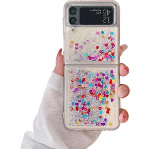 for Samsung Galaxy Z Flip 3 Glitter Case for Girls Women Liquid Bling Sparkle Luxury Flowing Floating Quicksand Soft TPU Clear Case for Samsung Galaxy Z Flip 3 5G 2021 (Color Silver)