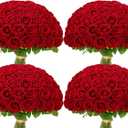 Waipfaru 100 Pcs Red Roses Artificial Flowers Bulk, Real Touch Velvet Roses with Wrapping Paper, Fake Flowers for Wedding Centerpieces Bridal Bouquet Valentines Mothers Day Decor