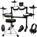 Electronic Drum Set Electric Drum Kit with 4 Quiet Mesh Pads, 360 Sounds, 2 Pedals, Headphones, Sticks, Dual Bluetooth function, Suit for Beginner