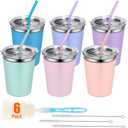 Kids Cups with Straws and Lids, 12oz Sippy Cups with 6 Color Silicone Sleeves Spill Proof Stainless Steel Cups for Kids, Toddlers and Adults