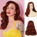 Swiking Long Red Brown Curly Wig for Women Vintage Finger Wavy Wigs Natural Looking Cosplay Daily Wear Wig
