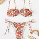 WDIRARA Women's Floral Print Underwired Tie Side 2 Piece Bikini Set Cute Swimsuit (S)