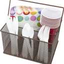 Sorbus Utensil Caddy Silverware, Napkin Holder, and Condiment Organizer Multi-Purpose Steel Mesh CaddyIdeal for Kitchen, Dining, Entertaining, Tailgating, Picnics, and much more (Bronze)