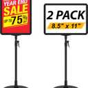 Tabletop Sign Holders 8.5 x 11, Adjustable Floor Standing Sign Holder Stand for Table Top, Black Double-Sided Poster Stands for Display Vertical Horizontal View, Fit Retail Event, 2 Pack