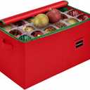 Christmas Ornament Storage Container with Dividers - Box Stores Up to 54-4" Ornaments, Zippered, Convenient, Adjustable, Large Organizer Bin to Protect and Store Holiday Dcor, Red with Green Trim