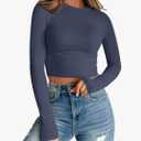 Trendy Queen Womens Long Sleeve Crop Tops Basic Slim Fitted Shirts Fashion 2025 Going Out Y2k Tops Teen Girl Clothes S