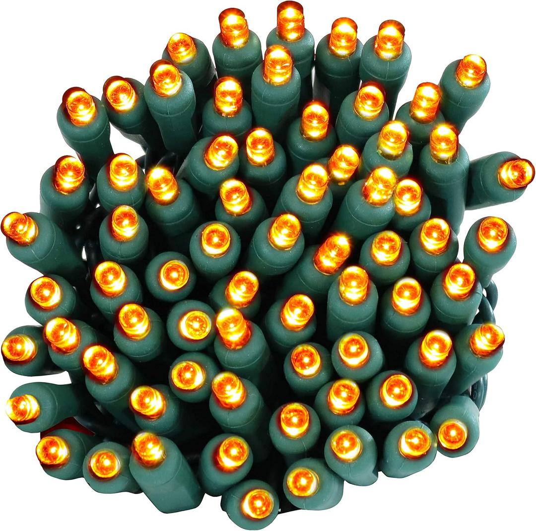 Sunnydaze 70-LED Outdoor Christmas Lights - Indoor or Outdoor String Lights - 22-Foot Lighted Length - 5mm Wide Angle Style Bulbs - Orange