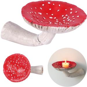 Kunyeah Mushroom Hanging Shelf,Wall Floating Shelf Mushroom Shaped Resin Hanging Ornaments Home Decor Wall Storage Shelves for Bedroom, Living Room, Bathroom (Large)