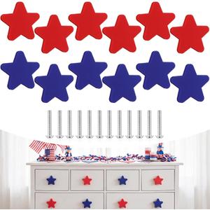Moxweyeni 12 Pcs Patriotic Star Cabinet Knob Covers, 4th of July Silicone Cabinet Knob Kitchen Decor, Red and Blue American National Decor, Decorative Drawer Knobs for Home & Holiday Party Decoration