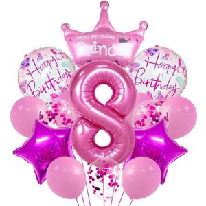 32 inch Pink Number 8 Balloons8th Large Foil Pink Balloon Decorations for 8th Birthday Party Girls Birthday Party Decorations Supplies(Pink 8)
