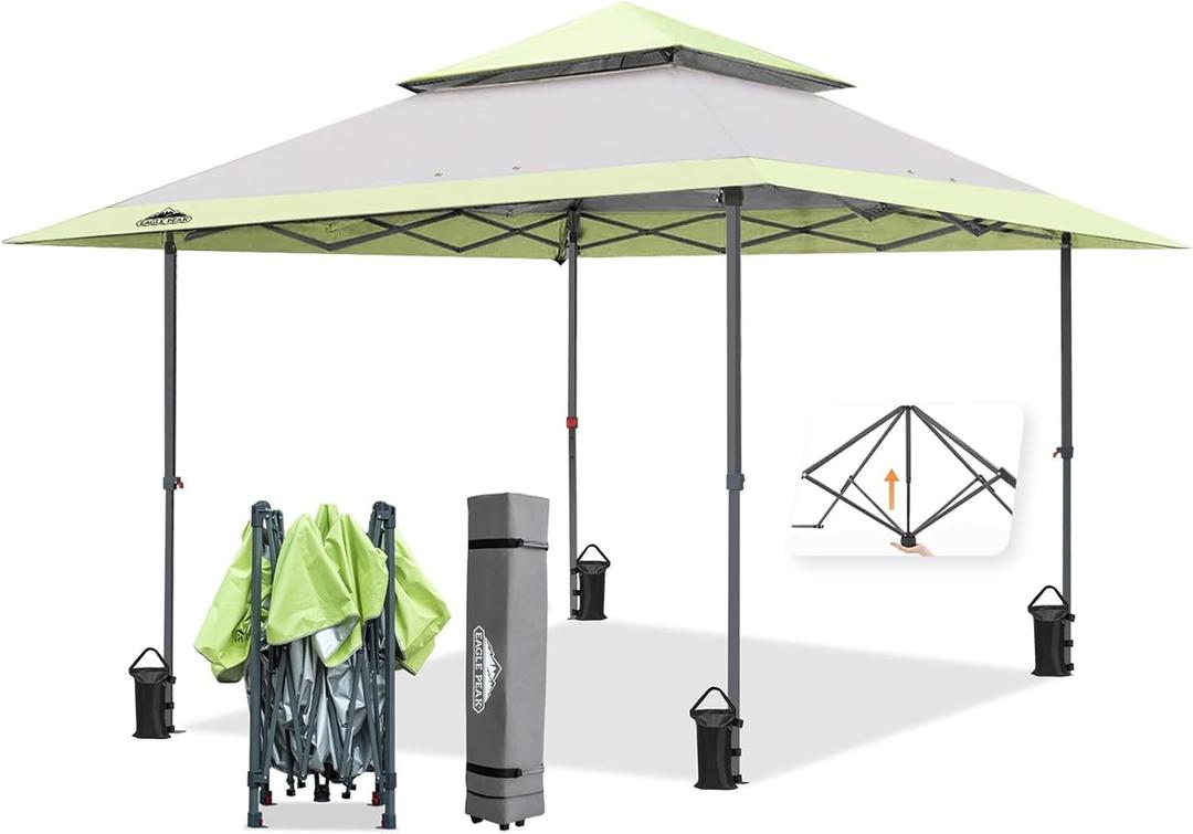 EAGLE PEAK 13x13 Straight Leg Pop Up Canopy Tent Instant Outdoor Canopy Easy Single Person Set up Folding Shelter w/Auto Extending Eaves 169 Square Feet of Shade (Gray)