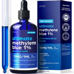 Methylene Blue Pharmaceutical Grade 2oz USP Grade 1% Solution with Balanced Electrolyte SolutionThird-Party Tested Brain Health Supplement for Humans No Formaldehyde High Cognitive Support