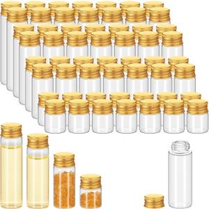 100 Pcs Small Clear Vials Spice Mini Jars with Lids Mini Glass Bottles with Screw Aluminum Metal Caps Tiny Jars Sample Containers for Powder Cream Cosmetic Jewelry Wedding (4 Size,Gold Caps)